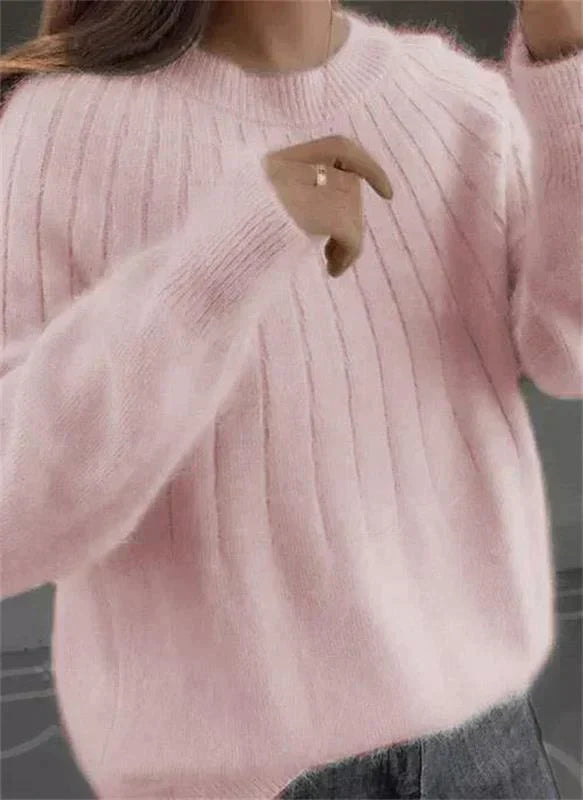 Women's Ribbed Crew Neck Oversized Knit Sweater in Blue
