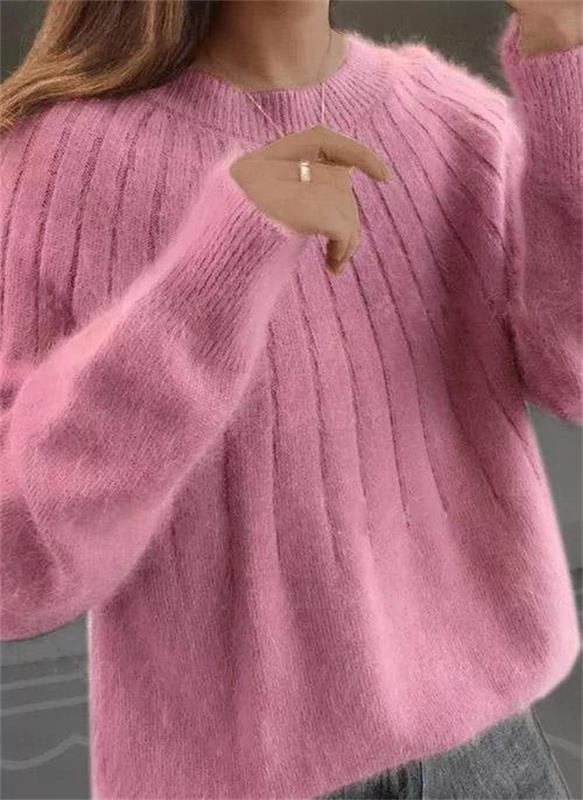 Women's Ribbed Crew Neck Oversized Knit Sweater in Blue