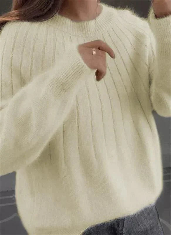 Women's Ribbed Crew Neck Oversized Knit Sweater in Blue
