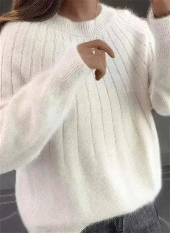 Women's Ribbed Crew Neck Oversized Knit Sweater in Blue