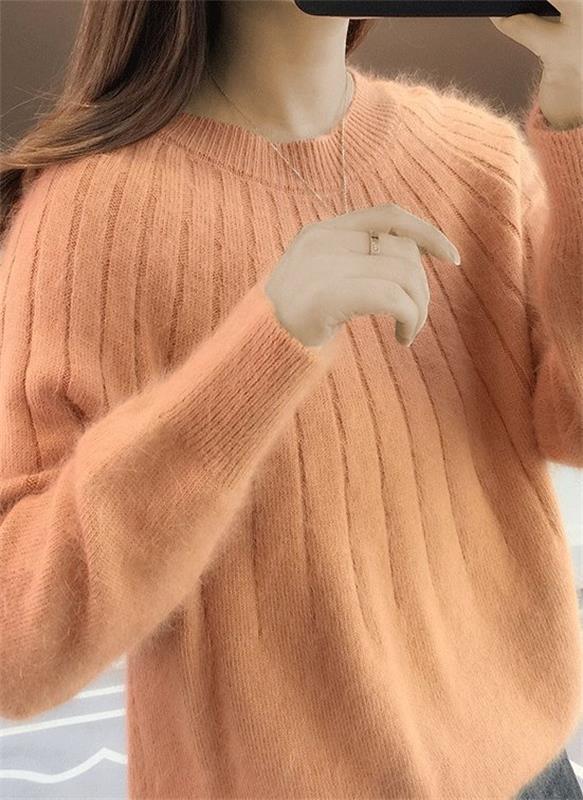 Women's Ribbed Crew Neck Oversized Knit Sweater in Blue