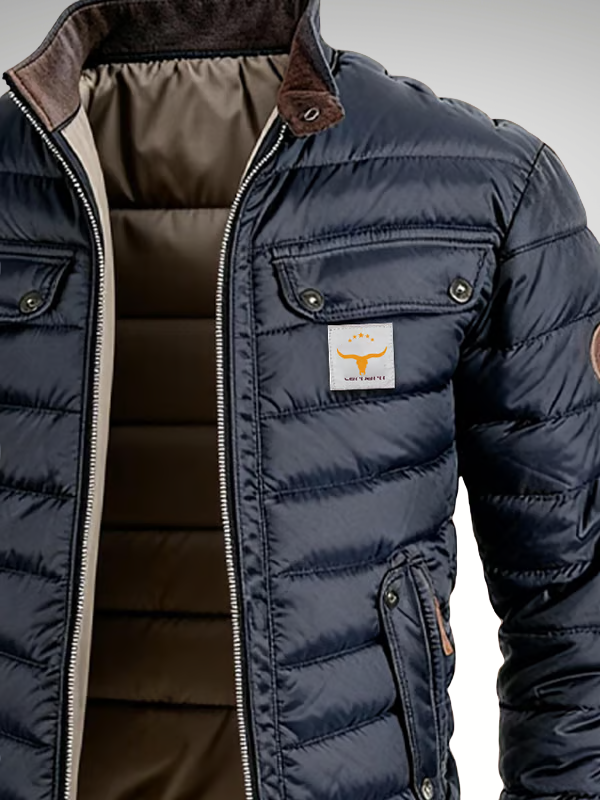 Sterling Men's Quilted Bomber Jacket with Stand Collar and Multiple Pockets