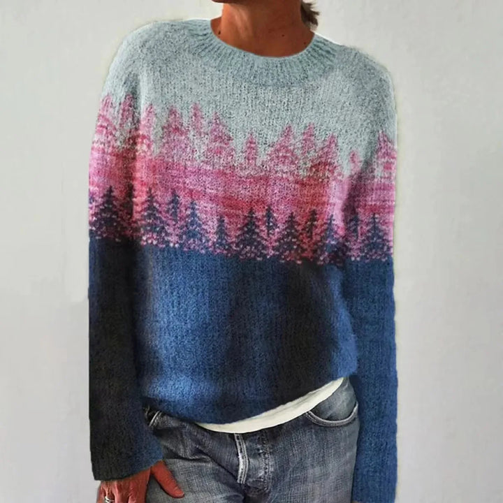 Women's Multicolor Striped Knit Pullover Sweater with Crew Neck
