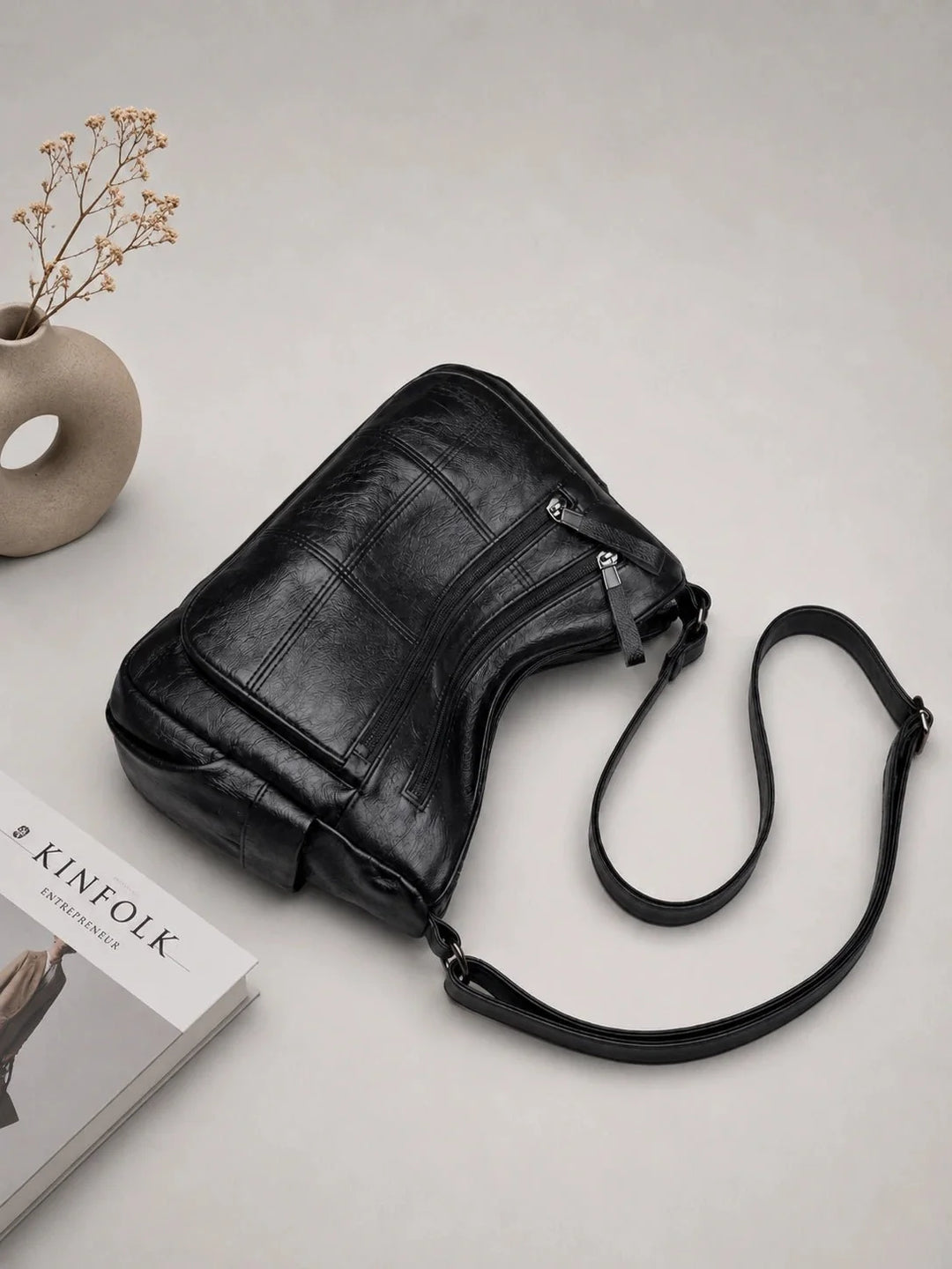 Clara Vegan Leather Shoulder Bag with Multiple Compartments