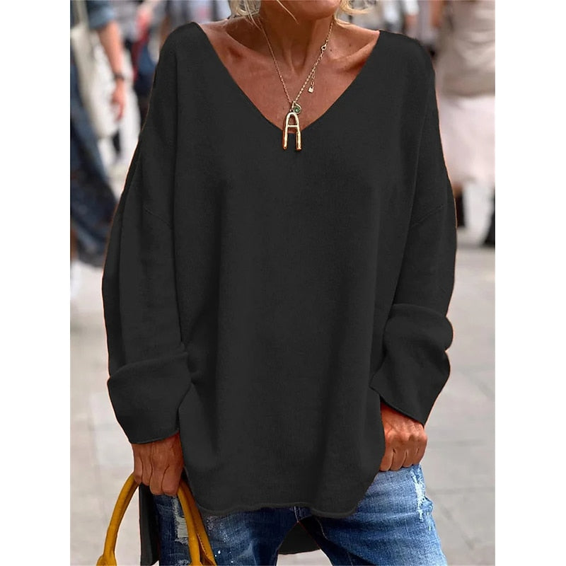 Willow Relaxed V-Neck Pullover Sweater for Women