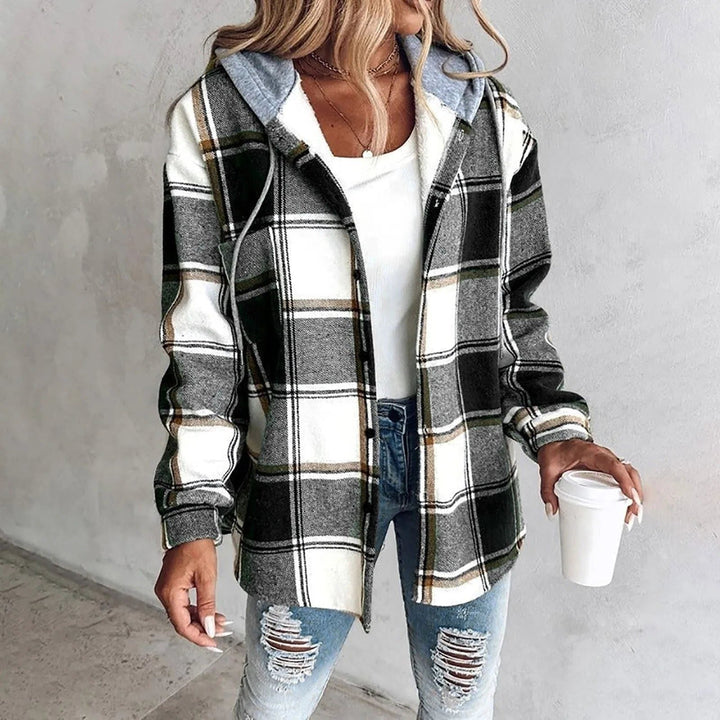 Women's Plaid Hooded Shacket Oversized Button-Front Flannel Jacket