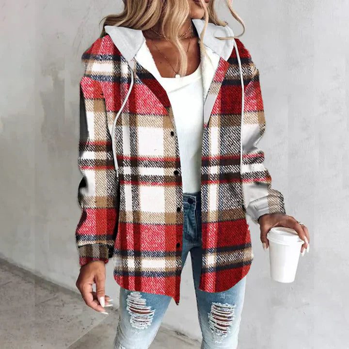 Women's Plaid Hooded Shacket Oversized Button-Front Flannel Jacket