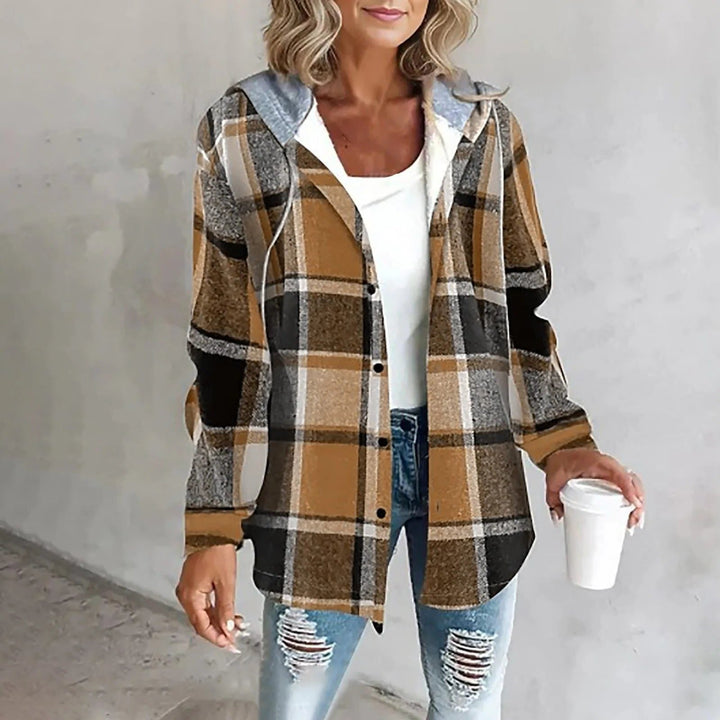 Women's Plaid Hooded Shacket Oversized Button-Front Flannel Jacket