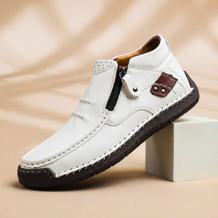 Langford Men's Leather Casual Shoe with Side Zip and Hand-Stitched Detail