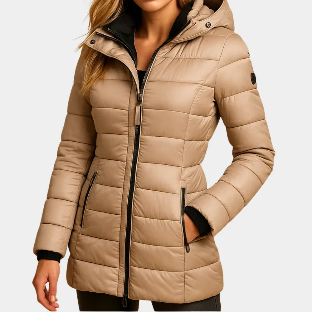 Women's Quilted Hooded Puffer Coat in Black