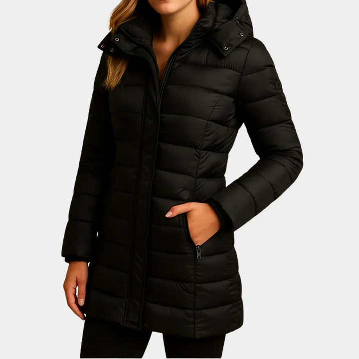 Women's Quilted Hooded Puffer Coat in Black
