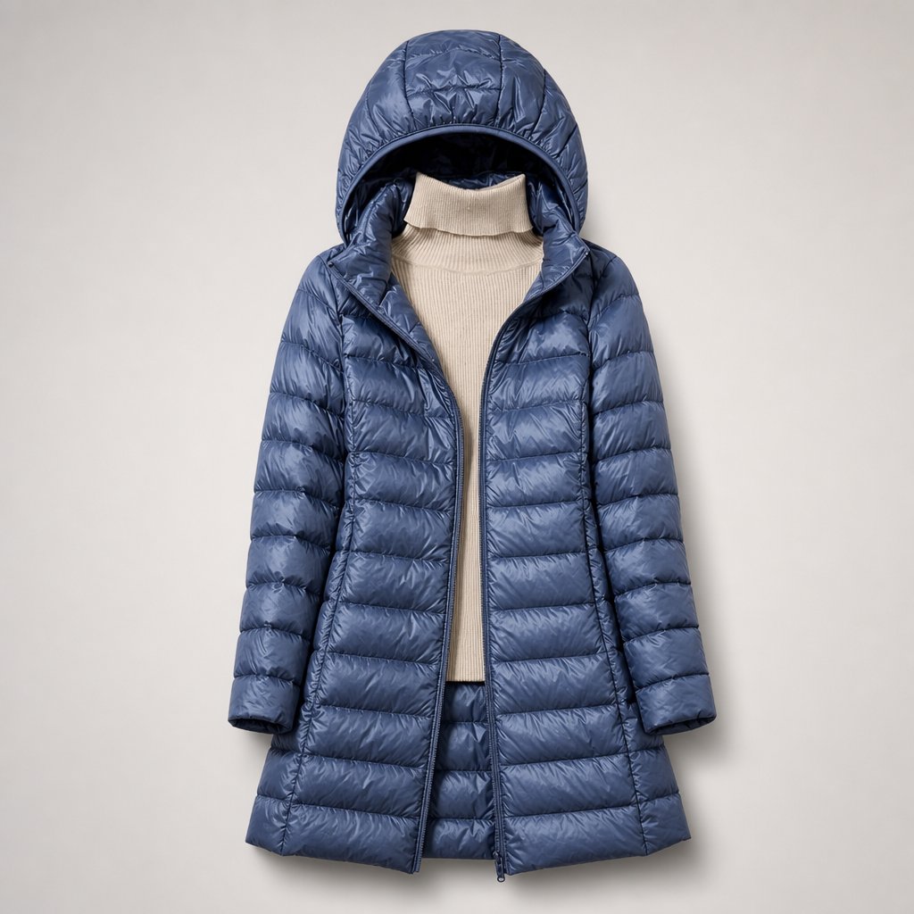 Women's Ultralight Hooded Long Line Puffer Down Jacket in Pink