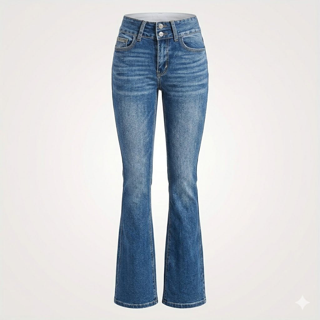 Willow High Waist Double Button Flare Jeans in Medium Wash