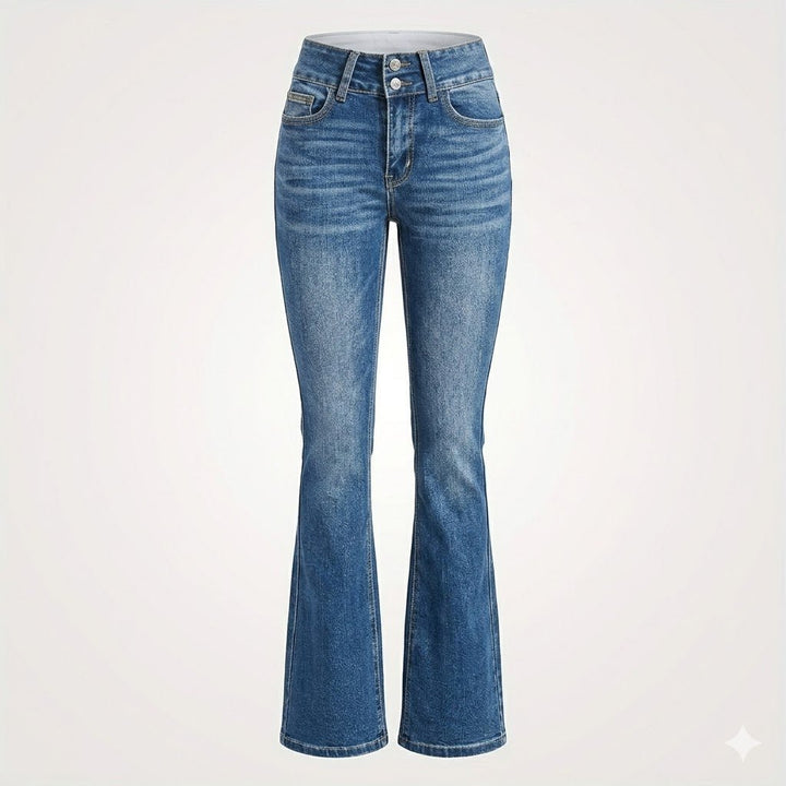 Willow High Waist Double Button Flare Jeans in Medium Wash
