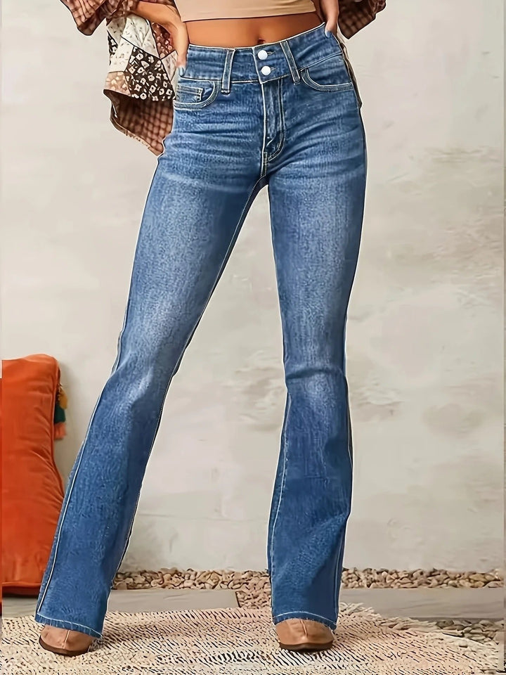 Willow High Waist Double Button Flare Jeans in Medium Wash