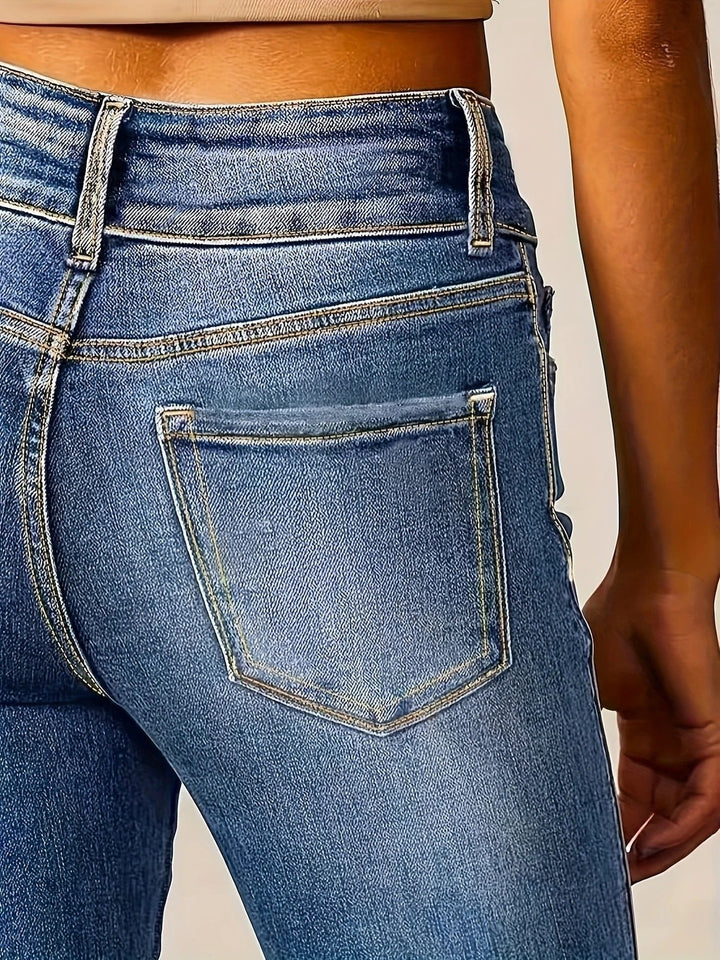 Willow High Waist Double Button Flare Jeans in Medium Wash