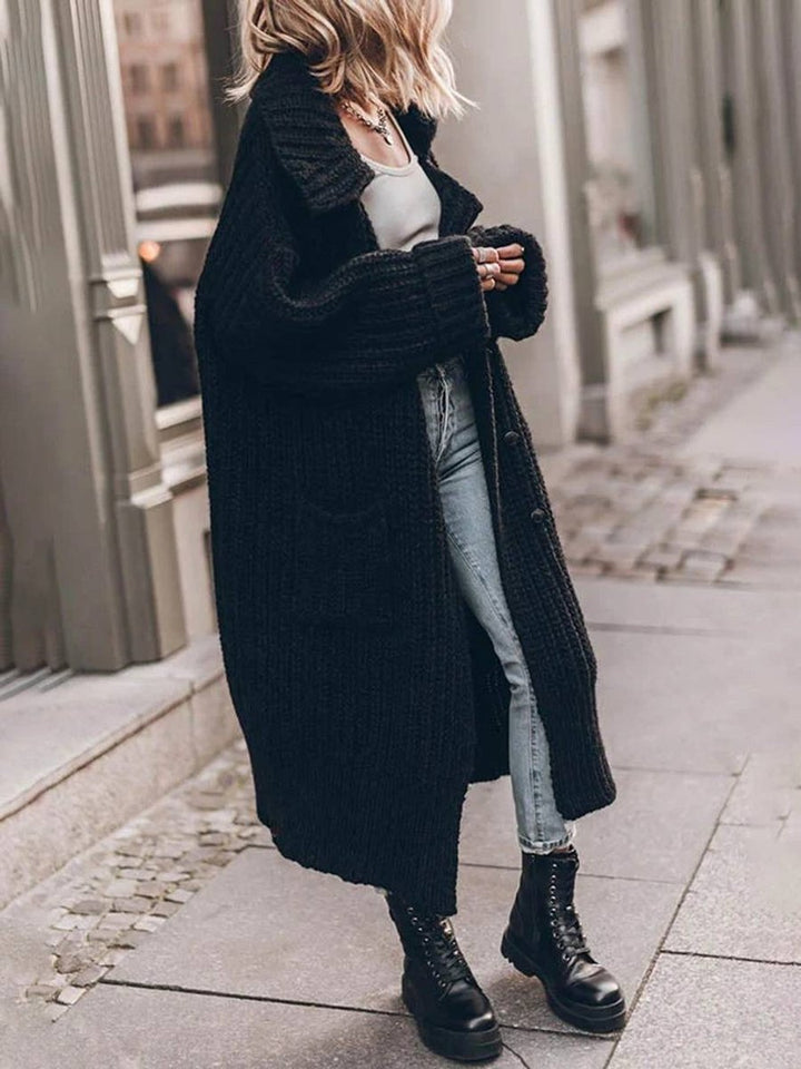 Women's Oversized Chunky Knit Lapel Longline Cardigan in Light Grey
