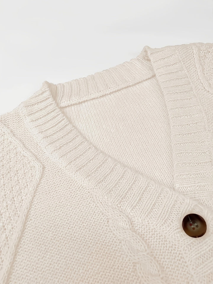 Women's Cable Knit Button-Front Cardigan in Blush Pink