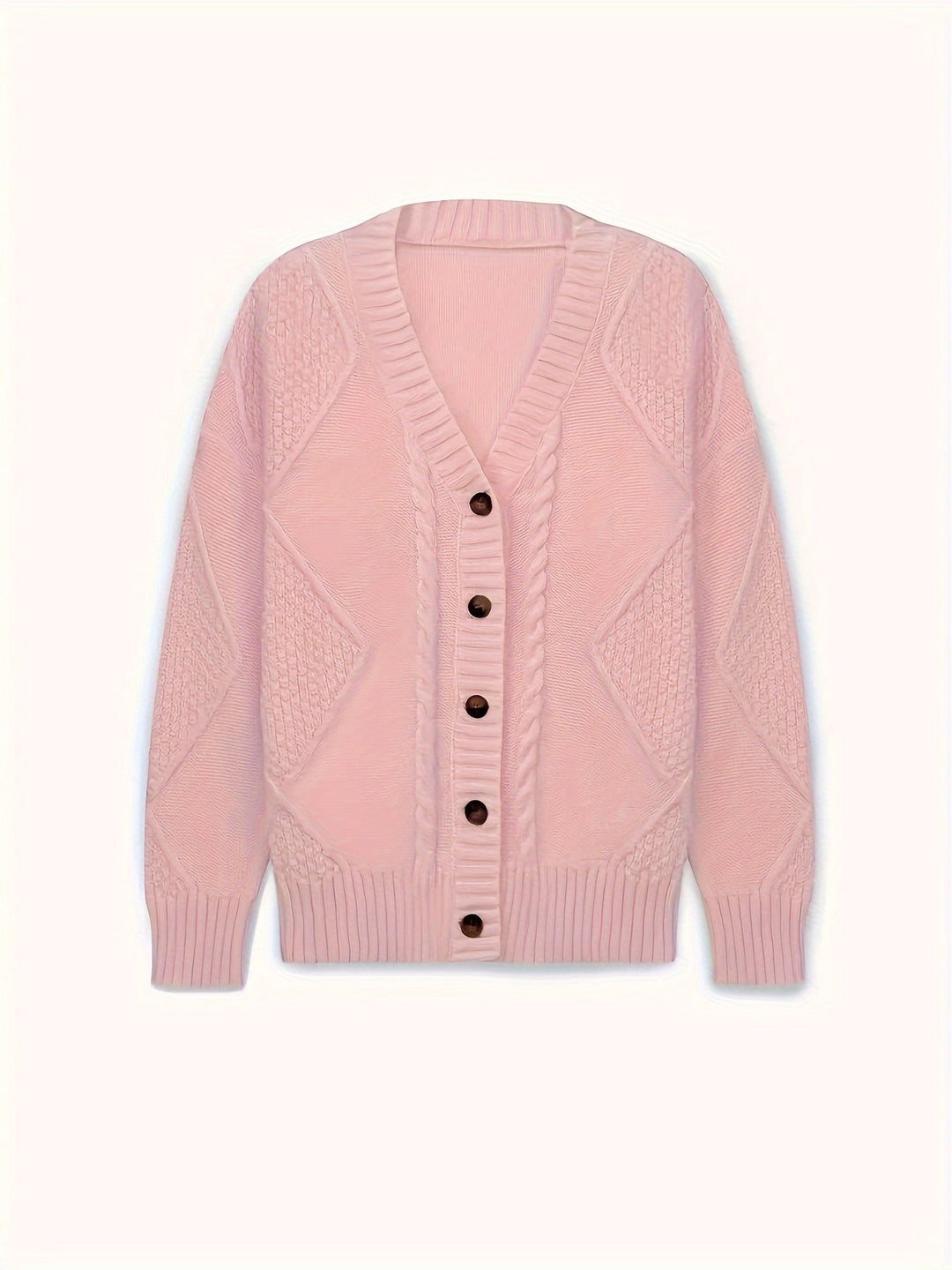 Women's Cable Knit Button-Front Cardigan in Blush Pink