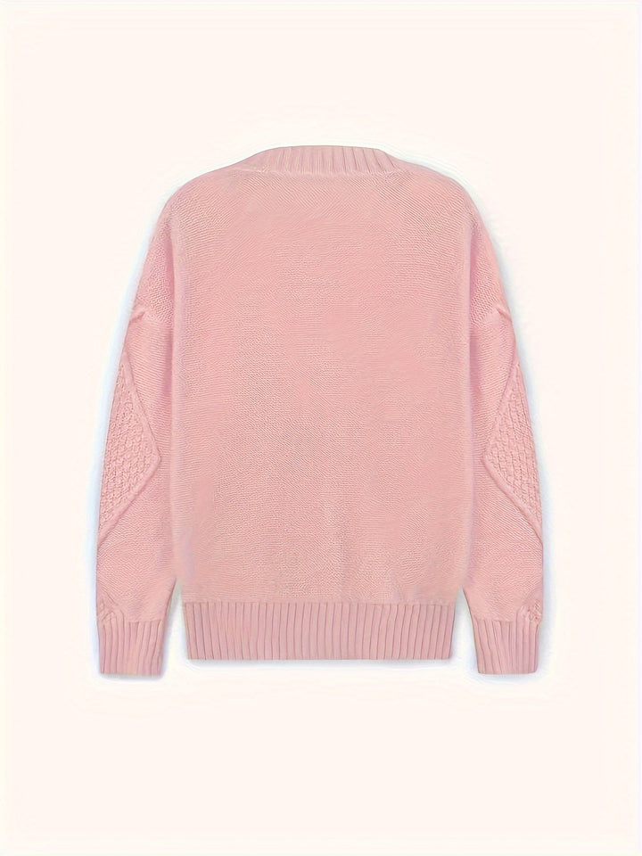 Women's Cable Knit Button-Front Cardigan in Blush Pink
