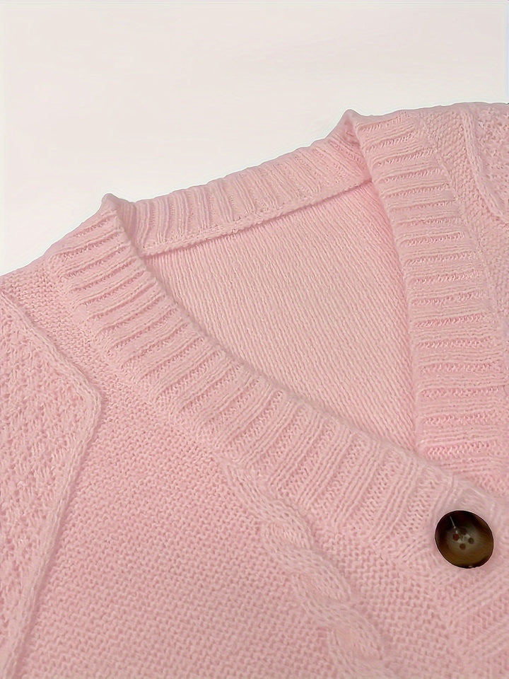 Women's Cable Knit Button-Front Cardigan in Blush Pink