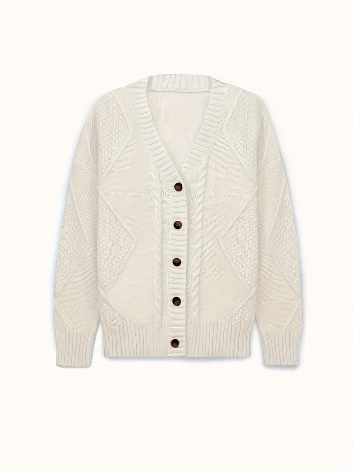 Women's Cable Knit Button-Front Cardigan in Blush Pink