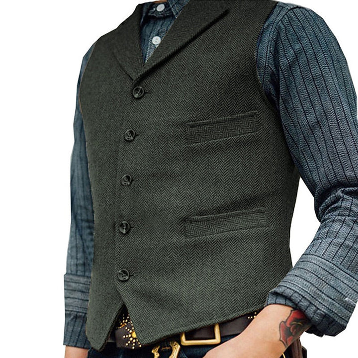 Beckett Men's Herringbone Single-Breasted Tweed Vest with Notch Lapel
