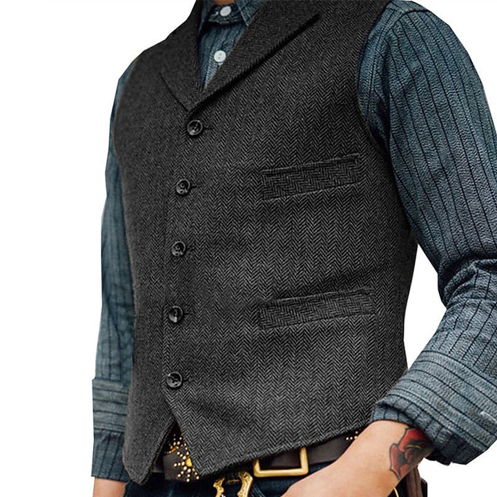 Beckett Men's Herringbone Single-Breasted Tweed Vest with Notch Lapel