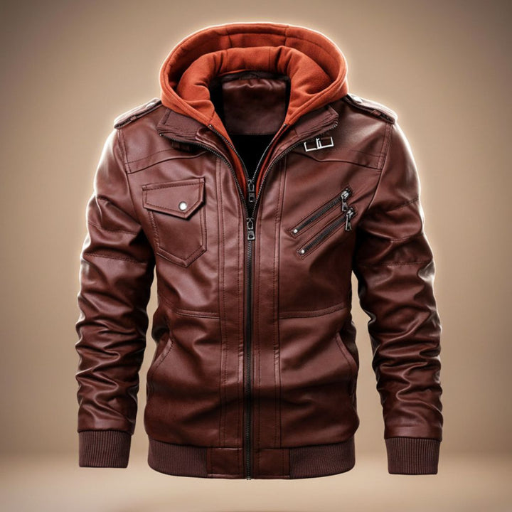 Marcus | Men's Hooded Faux Leather Bomber Jacket for Men