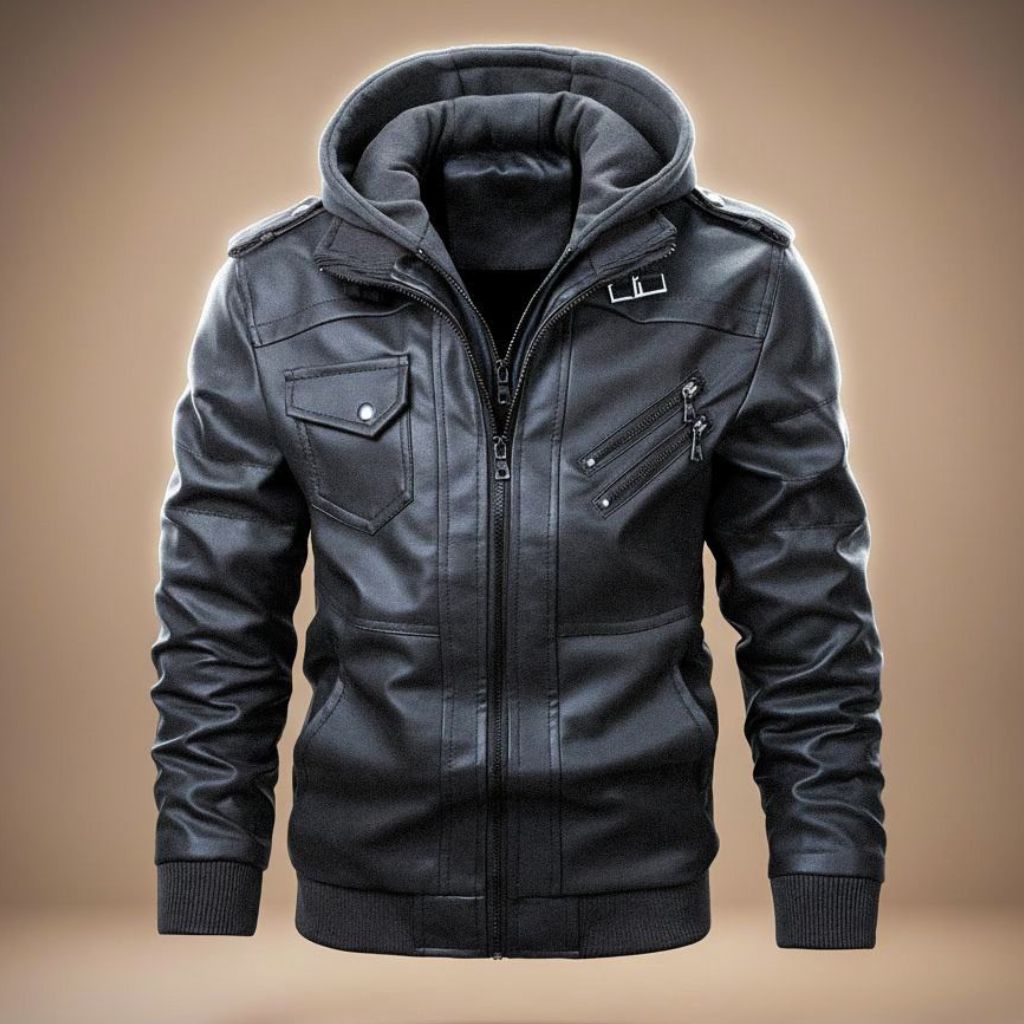 Marcus | Men's Hooded Faux Leather Bomber Jacket for Men