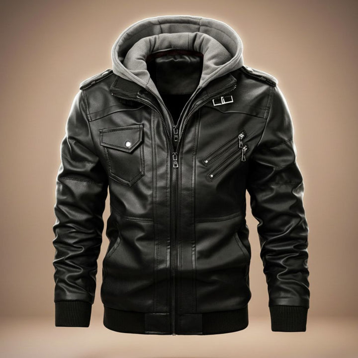 Marcus | Men's Hooded Faux Leather Bomber Jacket for Men